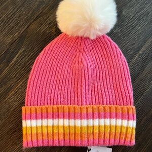 Shiraleah Pink and Orange Pom-Pom Beanie